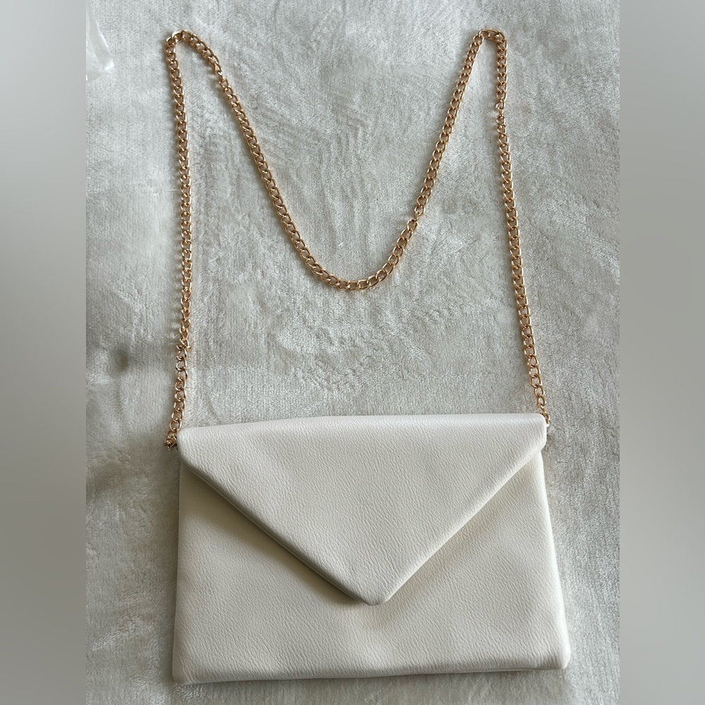 a new day White Envelope Crossbody with Gold Chain NWT